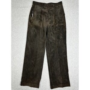 Vintage NWT Bagazio Corduroy Pants 34x32 Brown Pleated Cuffed Dress Trousers